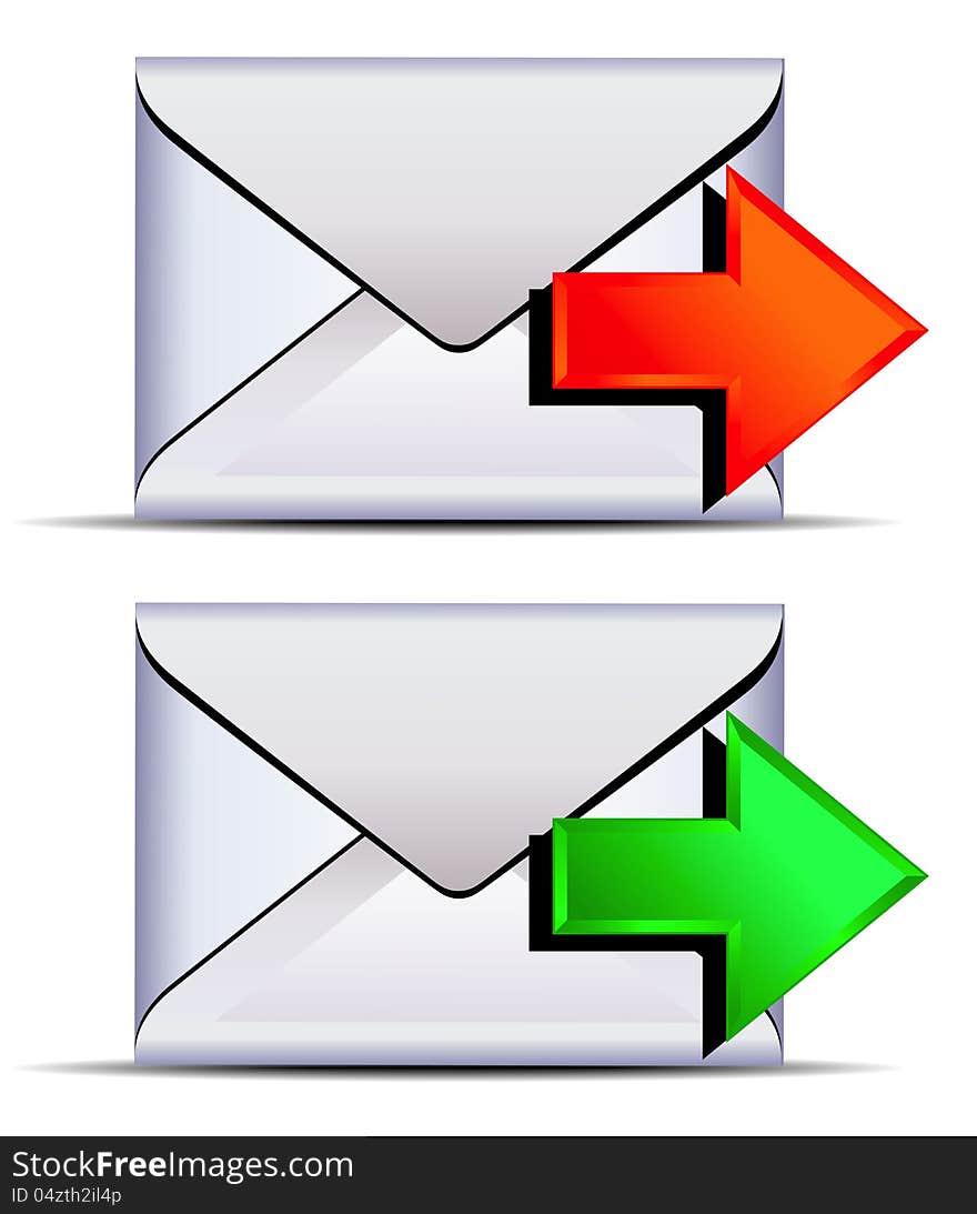 Email sent with red and green arrows. Email sent with red and green arrows