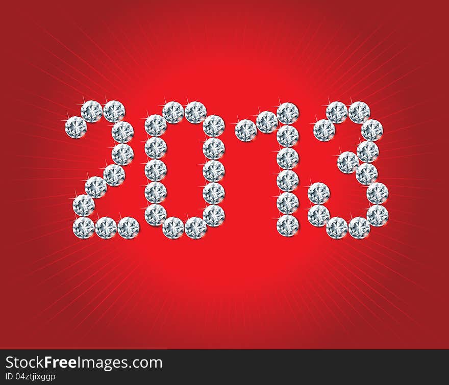 Vector holiday background with many  crystals diamonds on red background.  Numeral 2013 are of crystals diamonds . Vector holiday background with many  crystals diamonds on red background.  Numeral 2013 are of crystals diamonds .