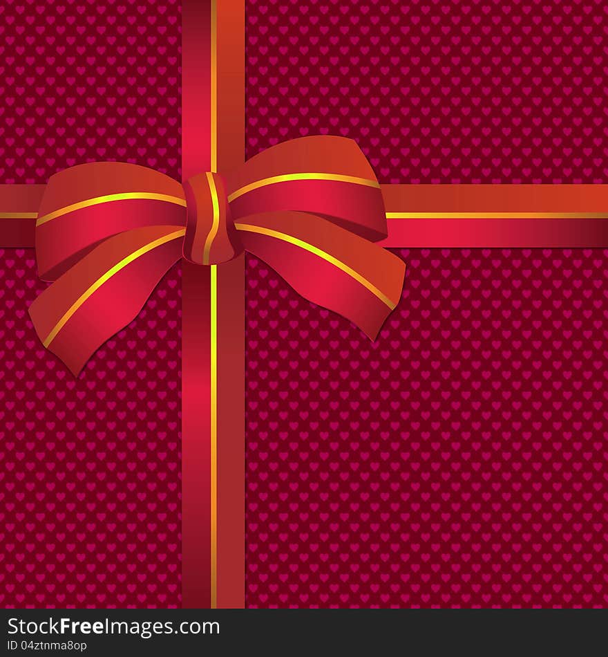 Illustration of shiny red ribbon bow on red background. Illustration of shiny red ribbon bow on red background