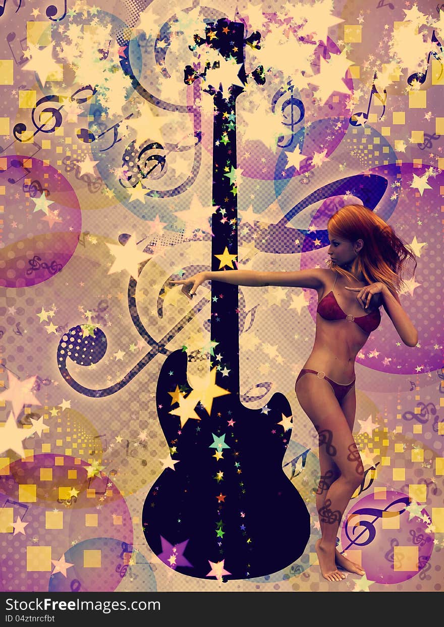 Illustration of pretty 3d woman dancing on a colourful vintage background. Illustration of pretty 3d woman dancing on a colourful vintage background.