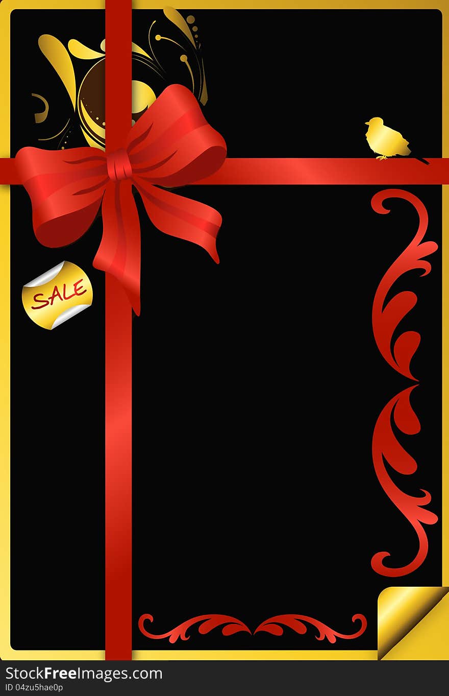 Red floral banner on black decorated background. Red floral banner on black decorated background