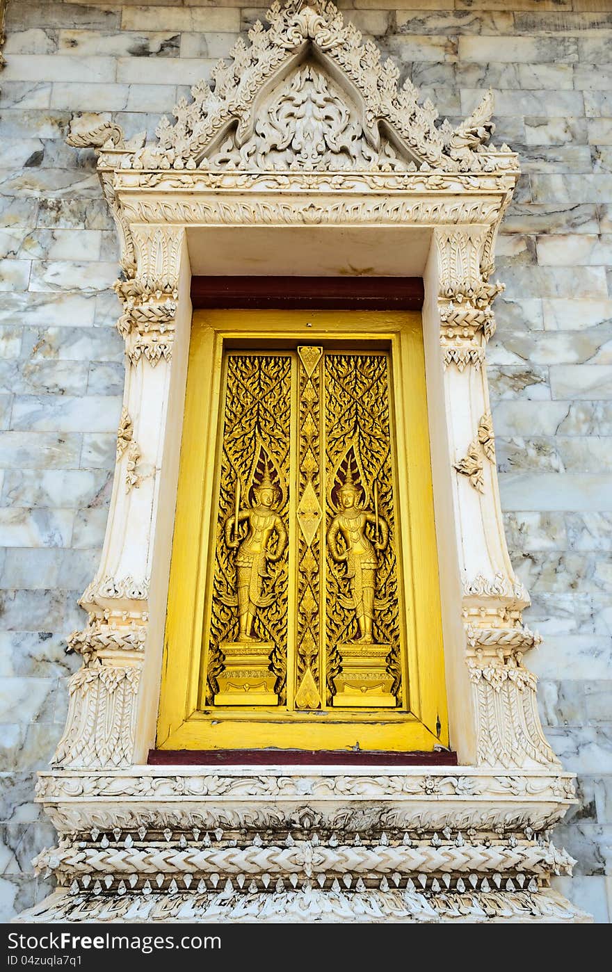 Traditional Thai style Buddhist church window, Thailand