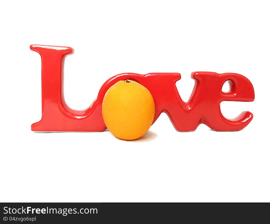 Orange,with love on white background