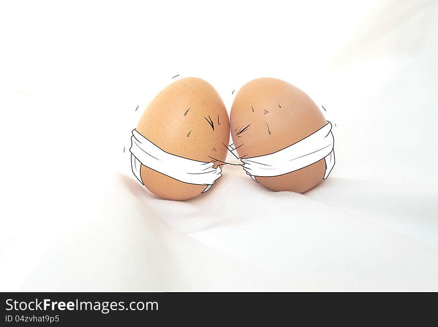 Two eggs  on a white background