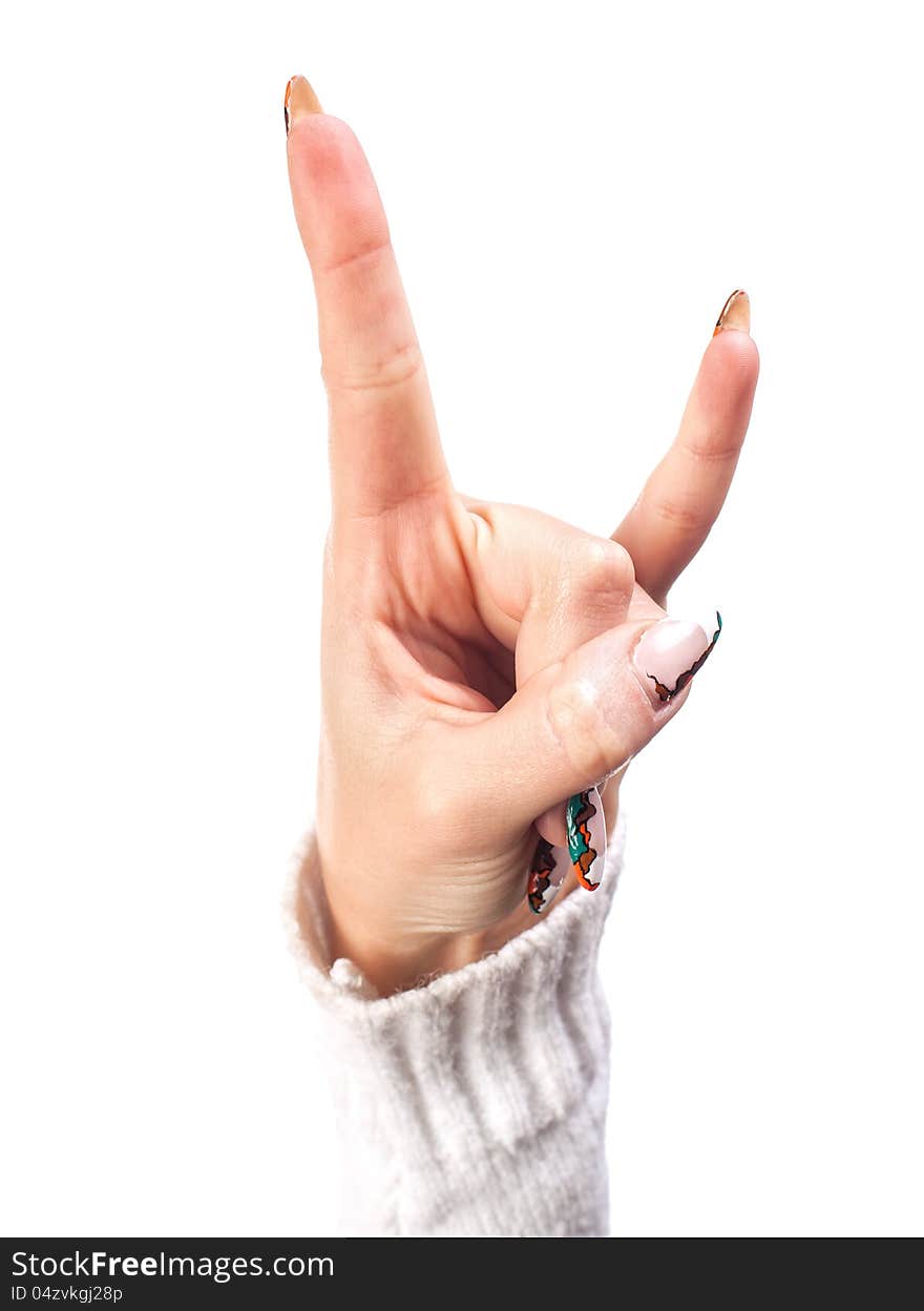 Hand - victory sign isolated on white background. Hand - victory sign isolated on white background