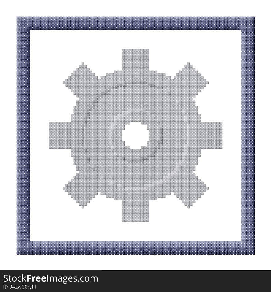 Cubes pixel image of gray cogwheel in frame