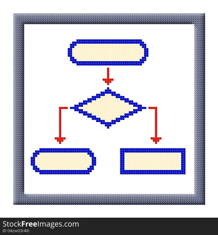 Pixel image of flowchart icon in frame consisting of cubes. Pixel image of flowchart icon in frame consisting of cubes