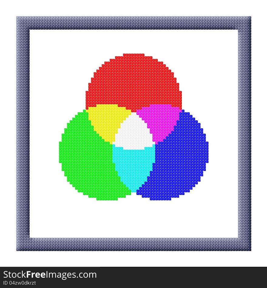 Pixel image of RGB color settings icon in frame consisting of cubes. Pixel image of RGB color settings icon in frame consisting of cubes