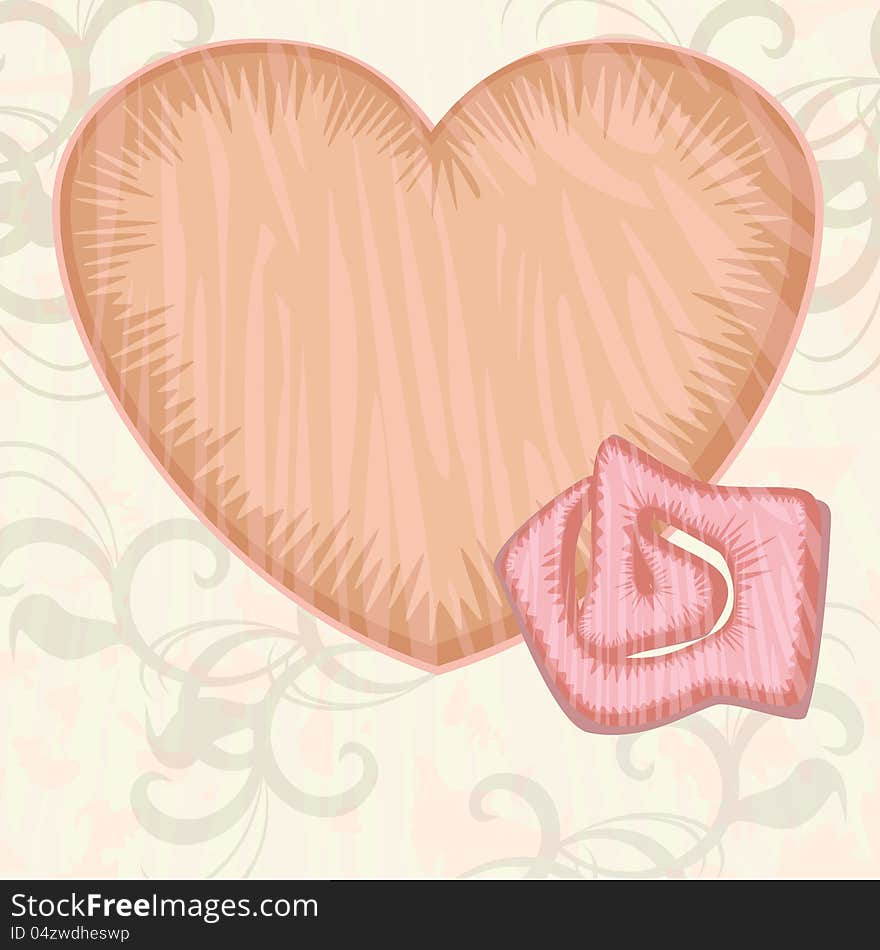 Vintage card with big textured heart and rose. Vintage card with big textured heart and rose