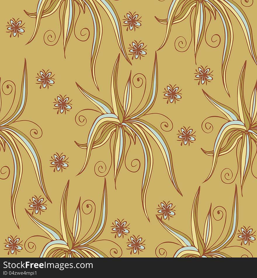 Brown seamless floral texture with aloe plants and flowers. Brown seamless floral texture with aloe plants and flowers