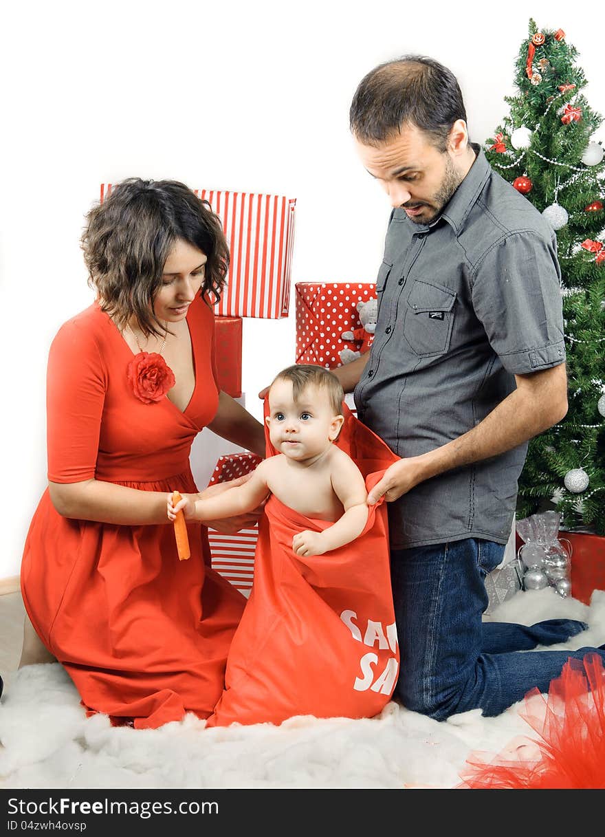 Christmas family in a studio