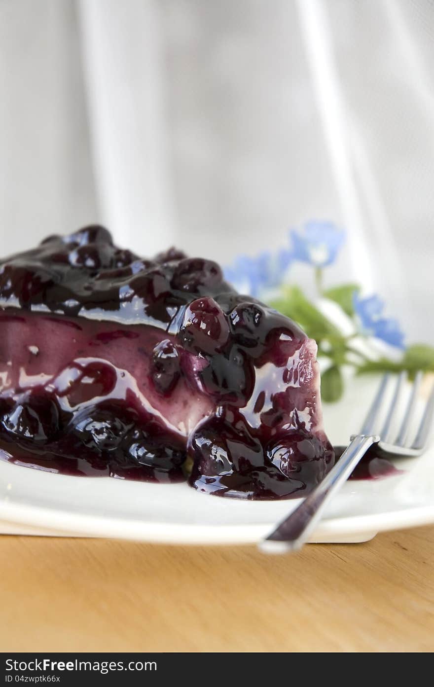 Blueberry cheesecake dessert on white plate