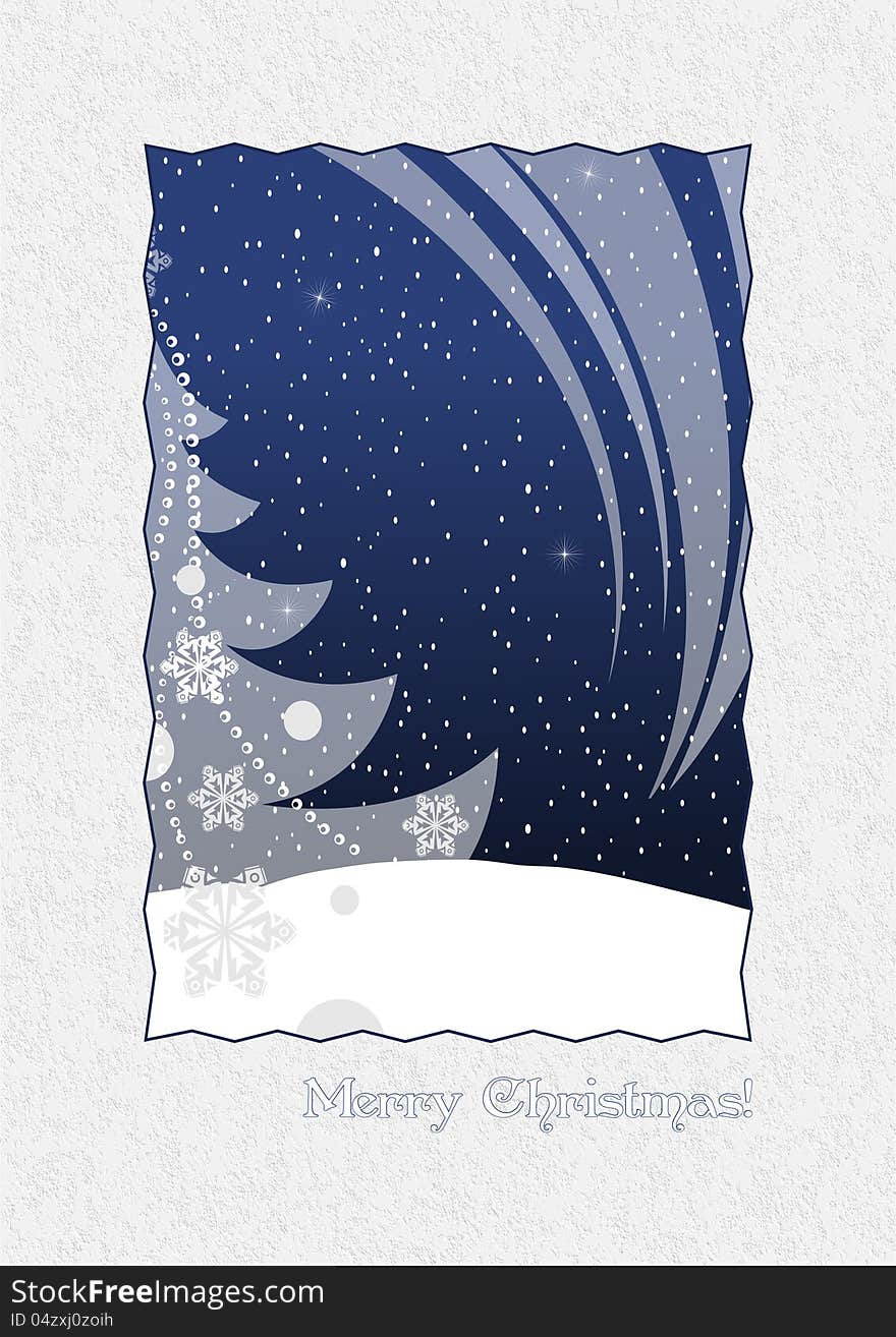 Christmas card with white abstract fir tree and elements