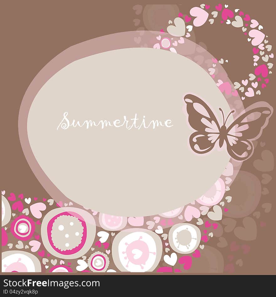 Summer retro background with butterfly and ornament