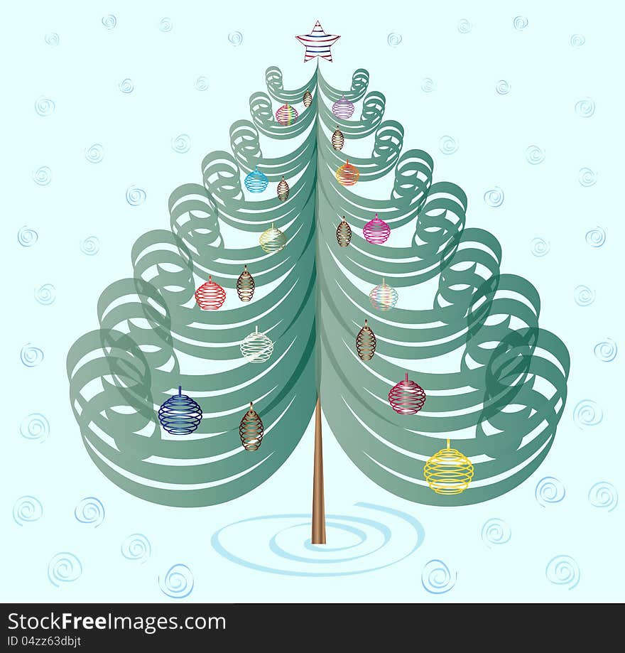 Christmas tree with toys on cyan background