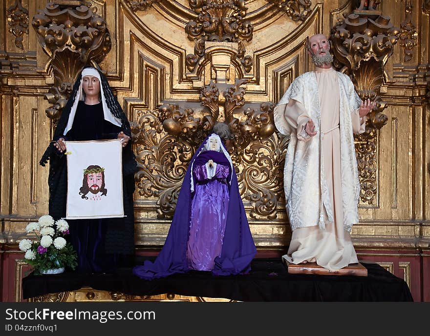 Statues of saints in a Mexican church