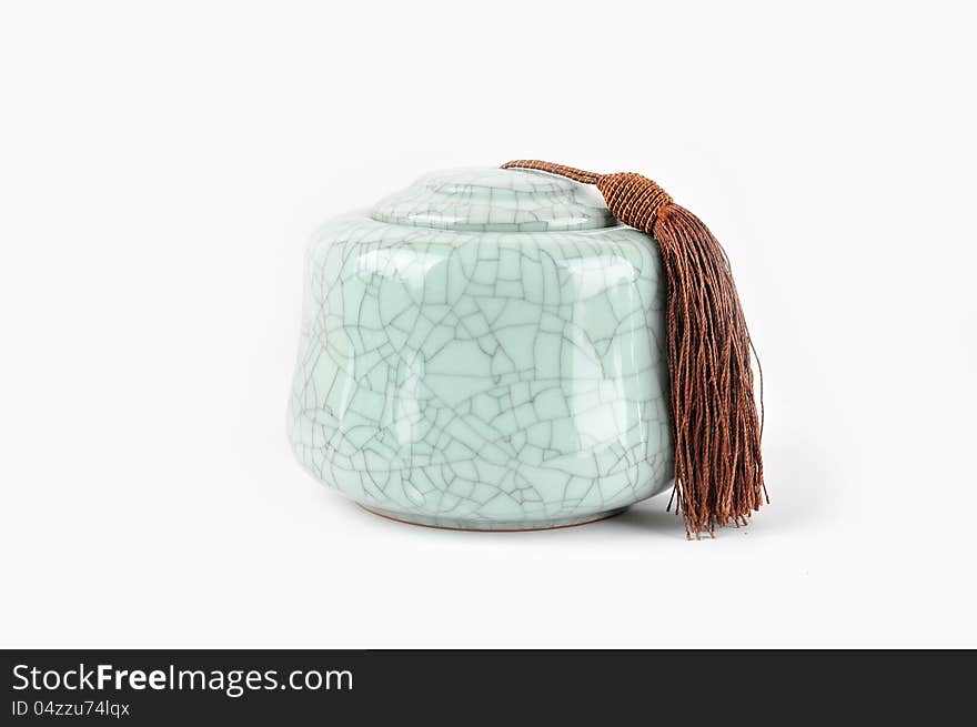 A ceramic jar on a white background