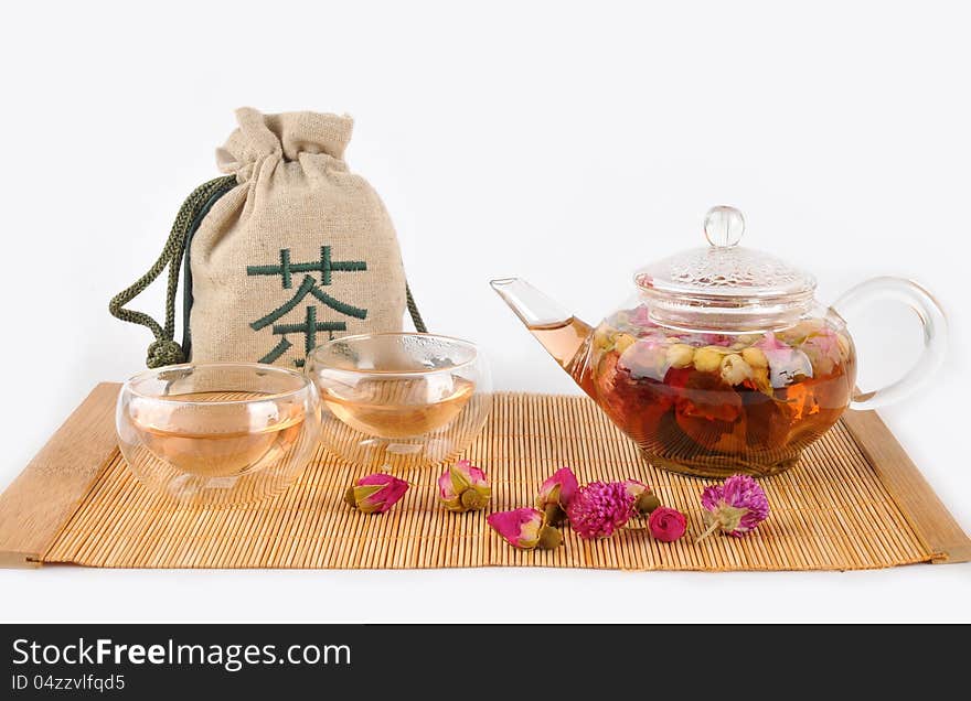 A pot of Scented tea on bamboo background