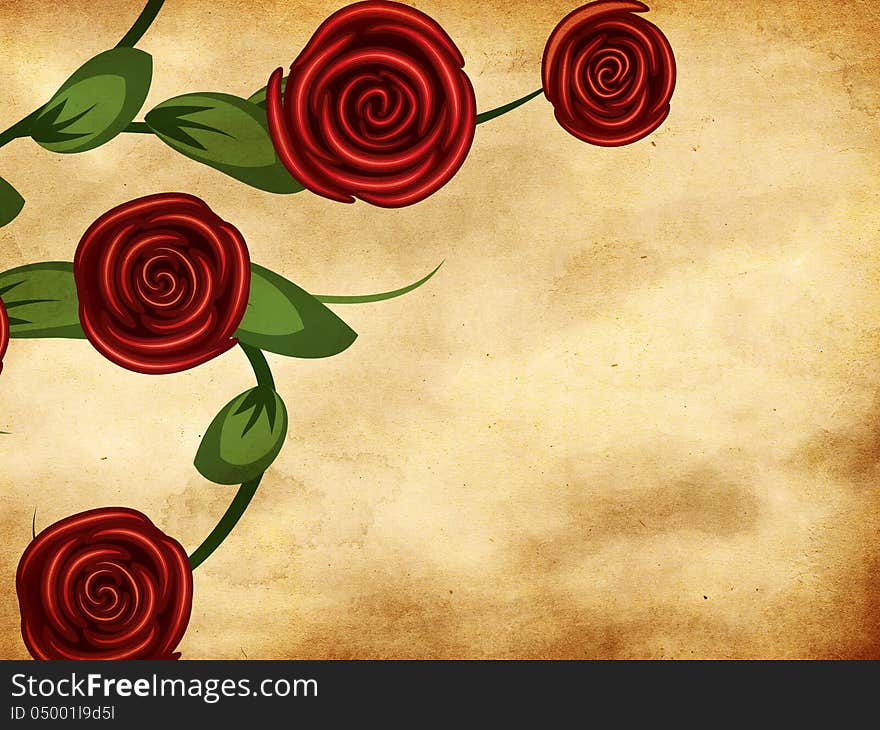 Illustration of abstract red roses on vintage grunge paper. Illustration of abstract red roses on vintage grunge paper.