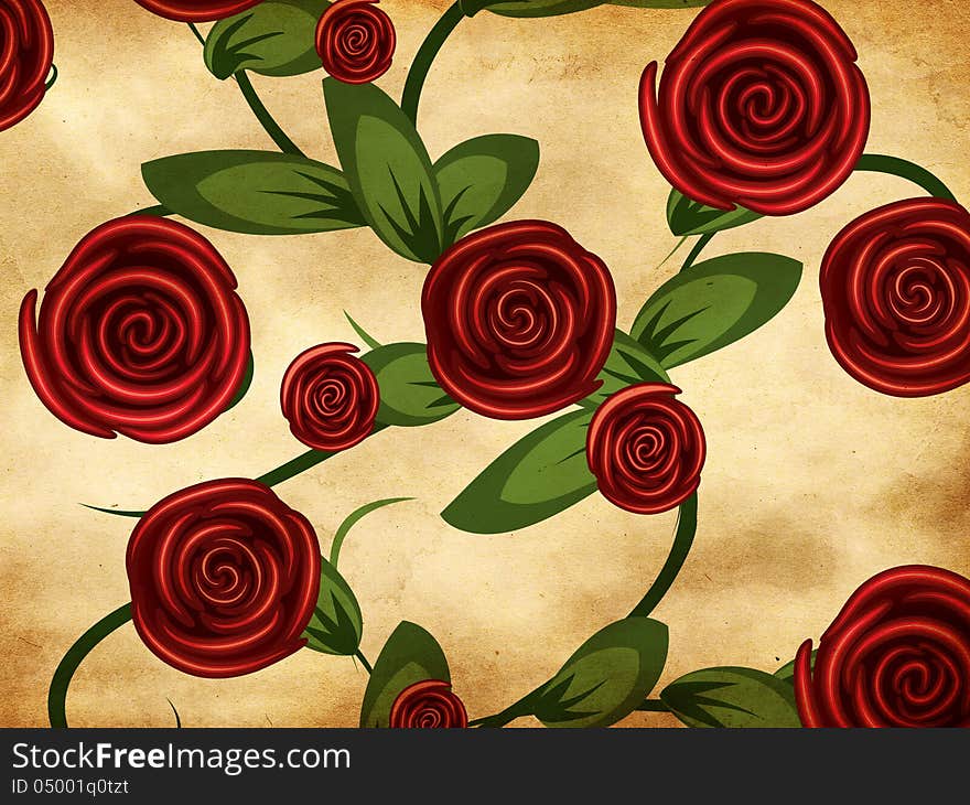 Illustration of abstract red roses on vintage grunge paper. Illustration of abstract red roses on vintage grunge paper.