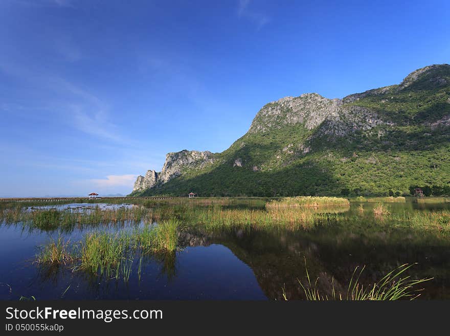 The beautiful lake and mountain in national park, Sam Roi Yod, Thailand. The beautiful lake and mountain in national park, Sam Roi Yod, Thailand