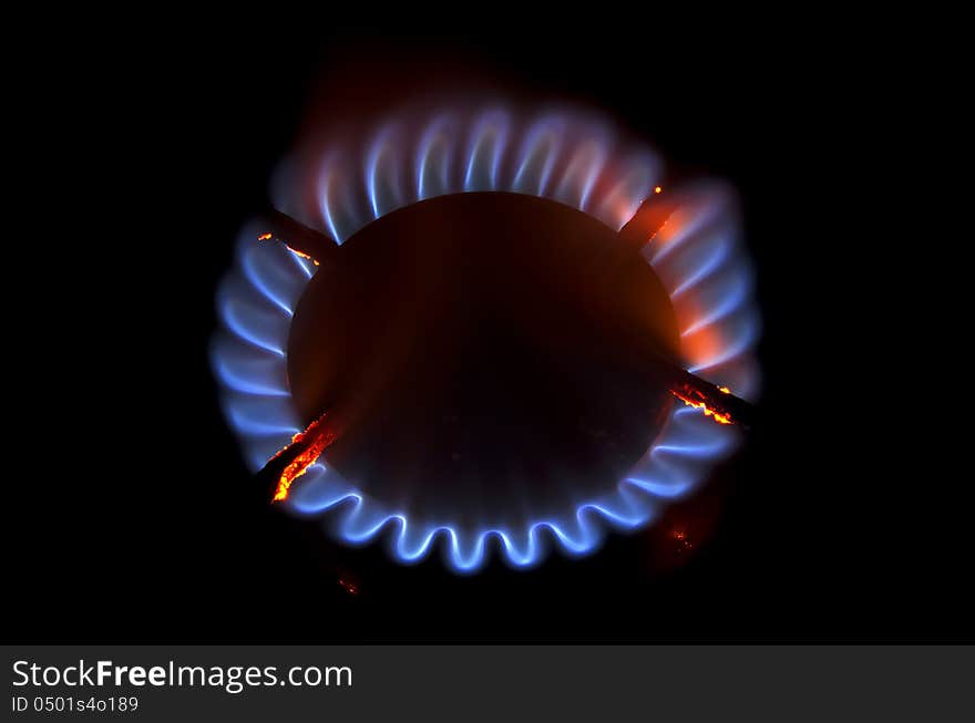 Red and blue gas flames