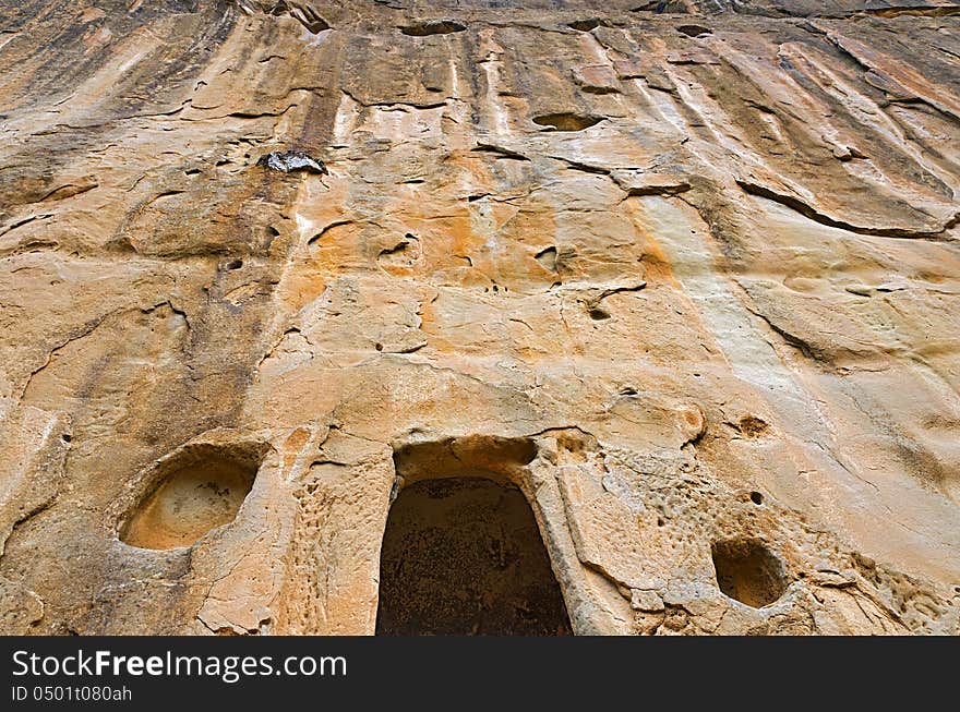 Front of an ancient stone sanctuary