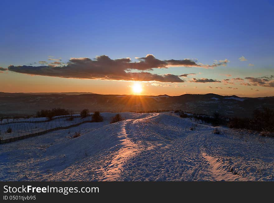 Beautiful winter sunset landscape