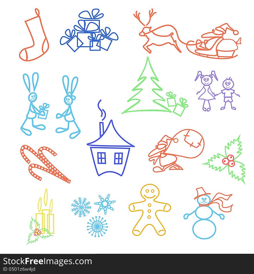 Set of Christmas icons in pencil drawing style