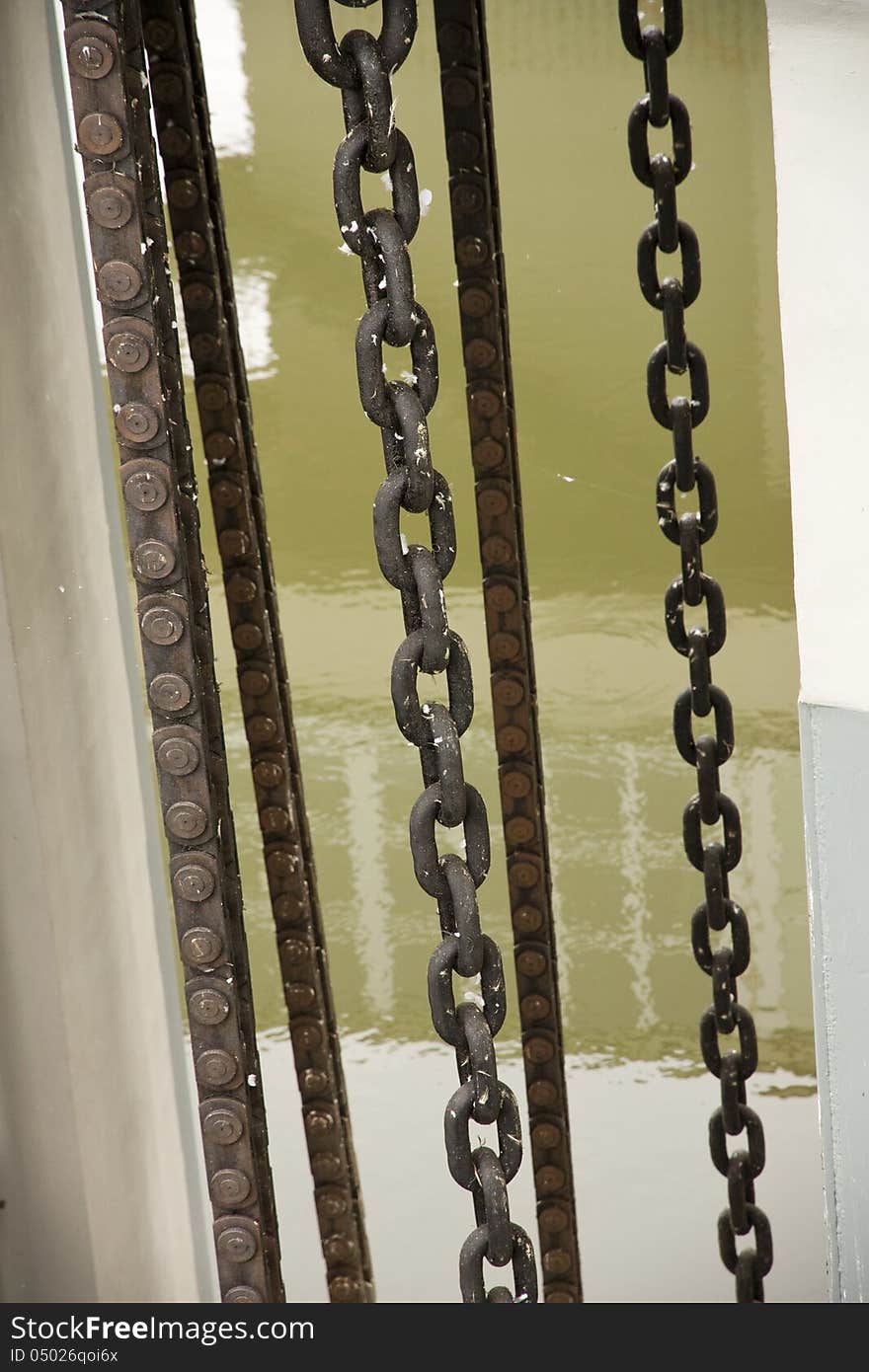 Detail chains floodgates on water tank