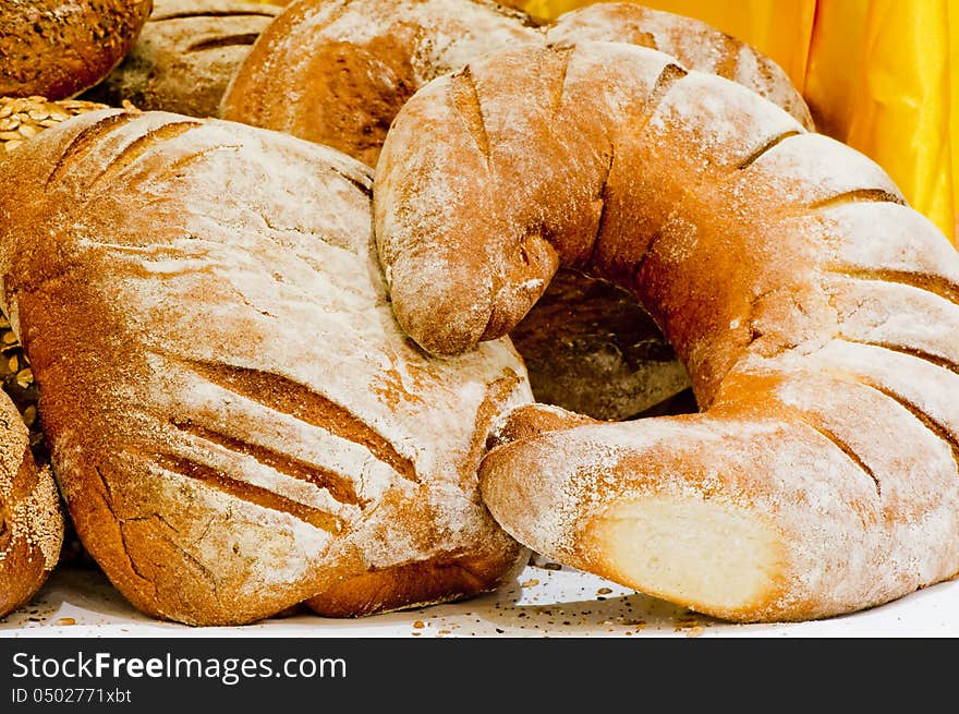 Bread products are on the table