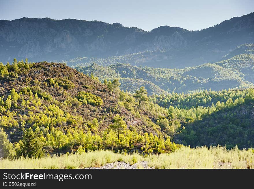 Green Hills of mountains in the background.