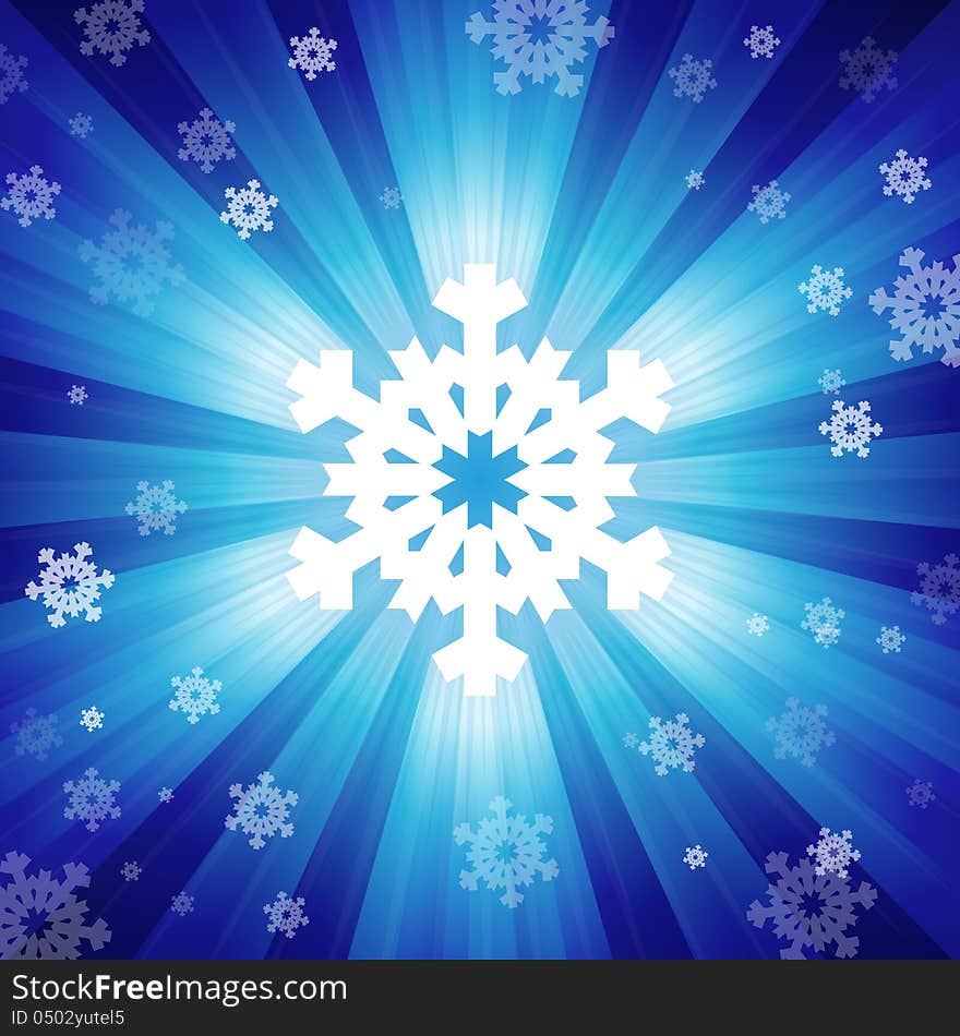 Blue color burst of light with snowflakes