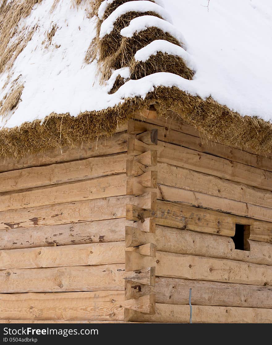 Some old thatched roof during winter time