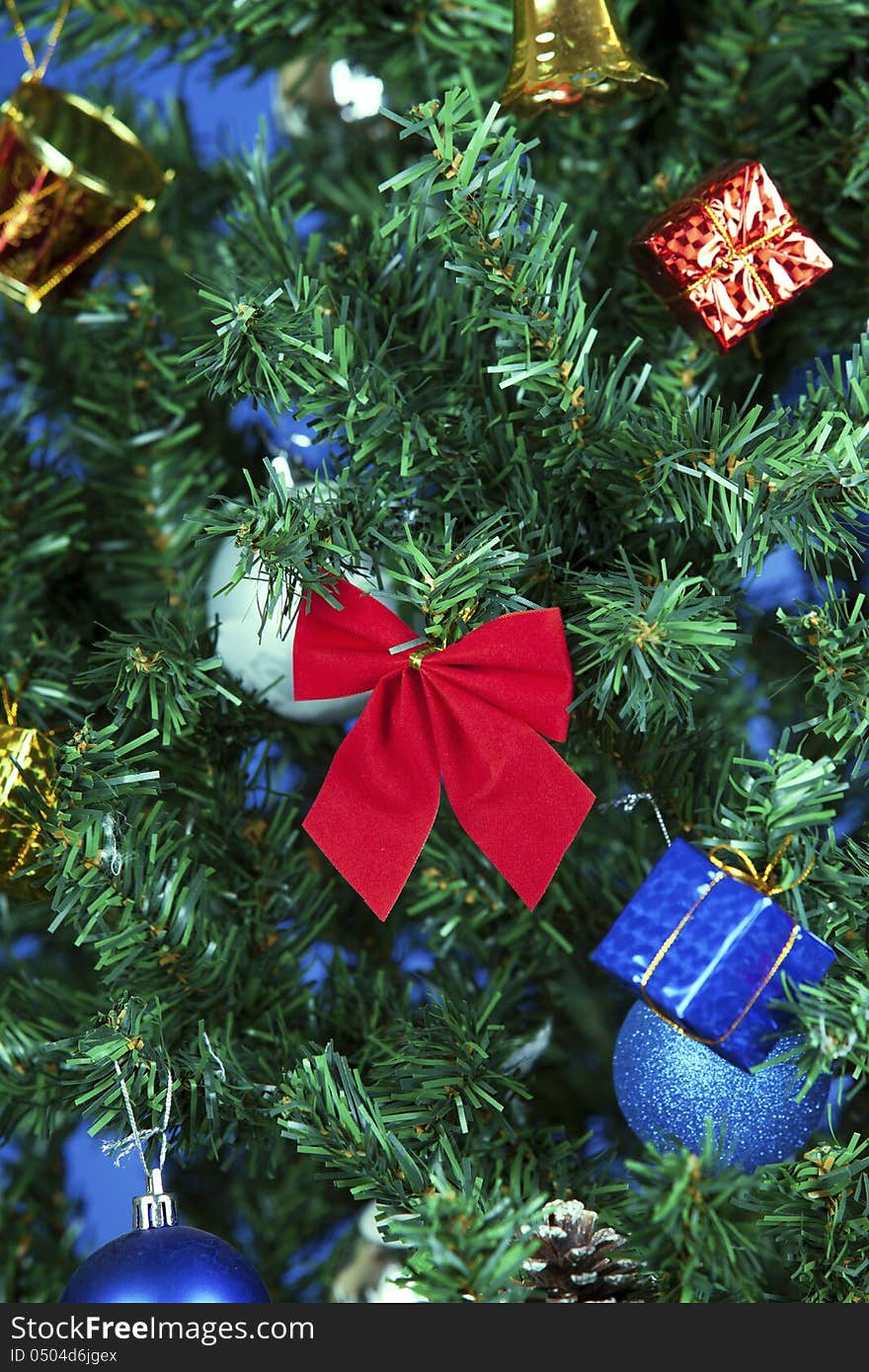 A close up christmas toys on a tree