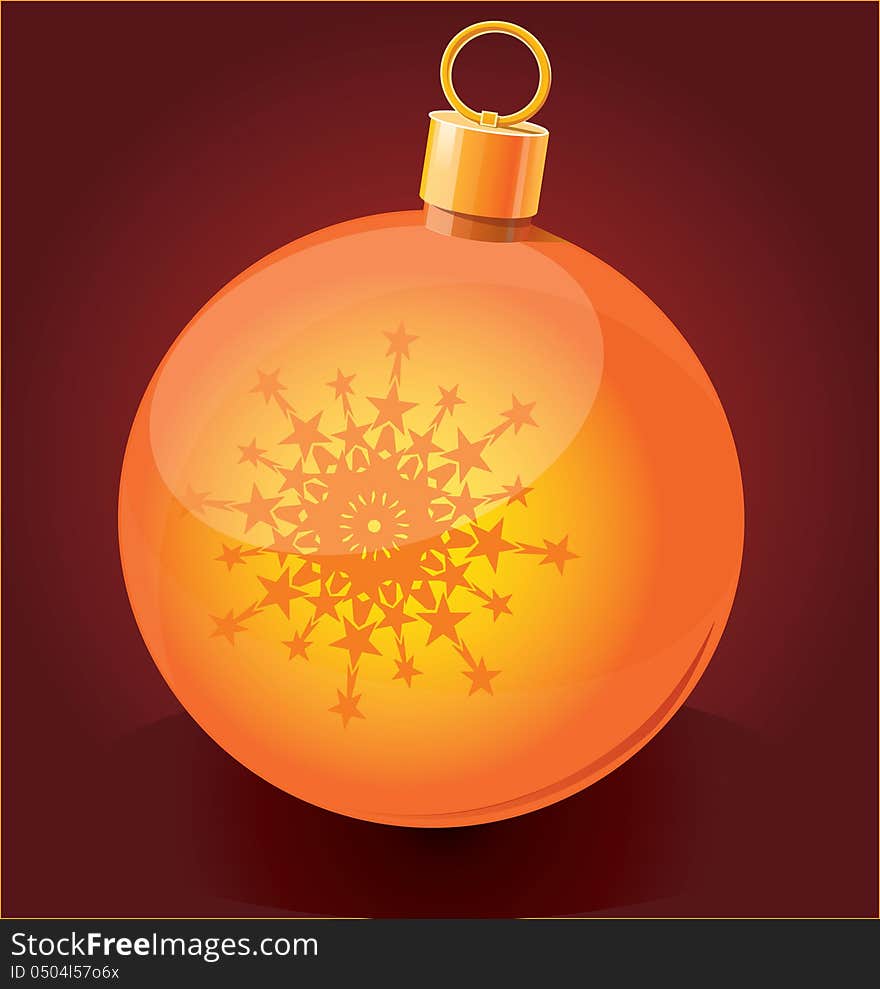 Cute brightness vector illustration of Christmas toy ball icon with metal gold ring