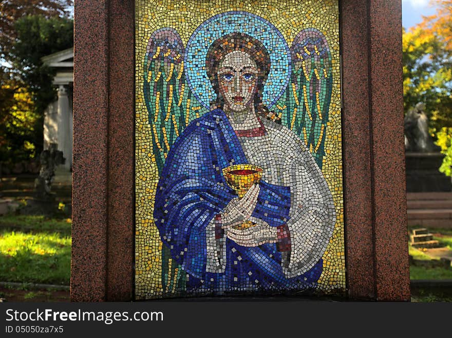 Tiled religious mosaic on one of the tombs in Norwood Cementary. Tiled religious mosaic on one of the tombs in Norwood Cementary