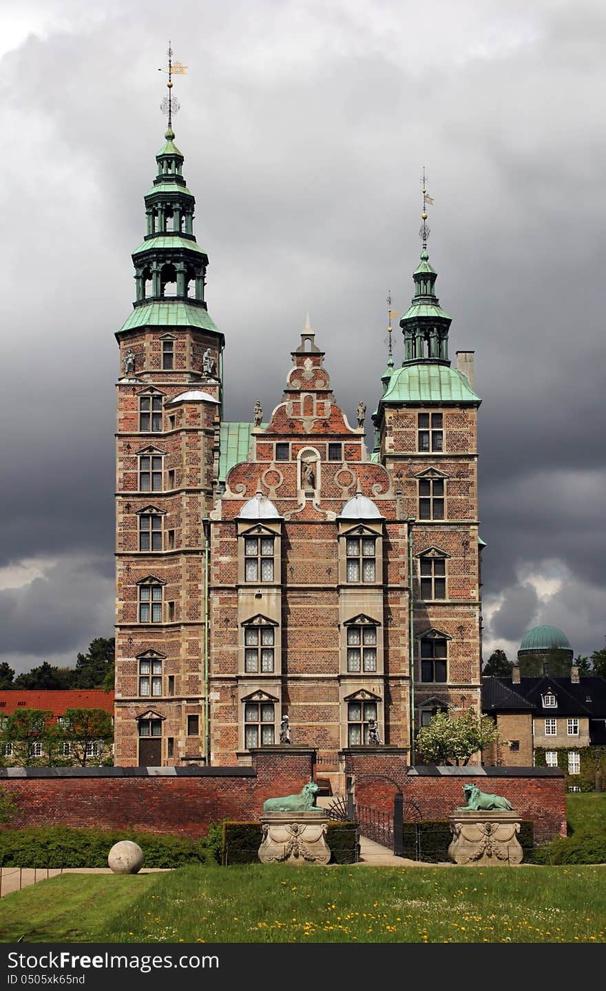 Rosenborg Castle which is a renaissance castle at the Royal Garden in the center of Copenhagen, Denmark.