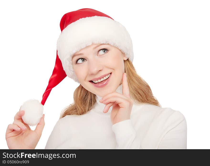 Christmas portrait of happy young woman isolated on white background. Christmas portrait of happy young woman isolated on white background