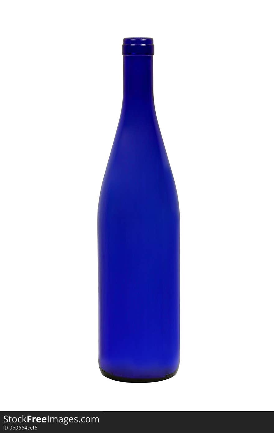 Empty dark blue wine bottle