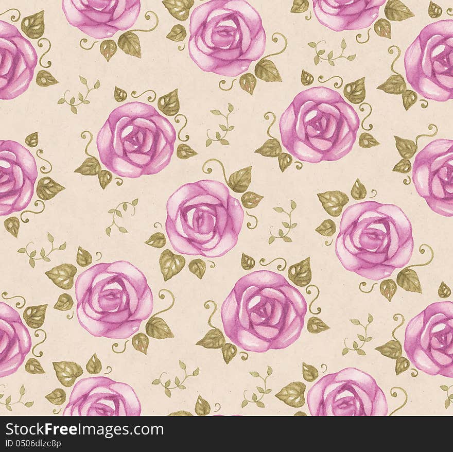 Vintage seamless pattern with watercolor roses