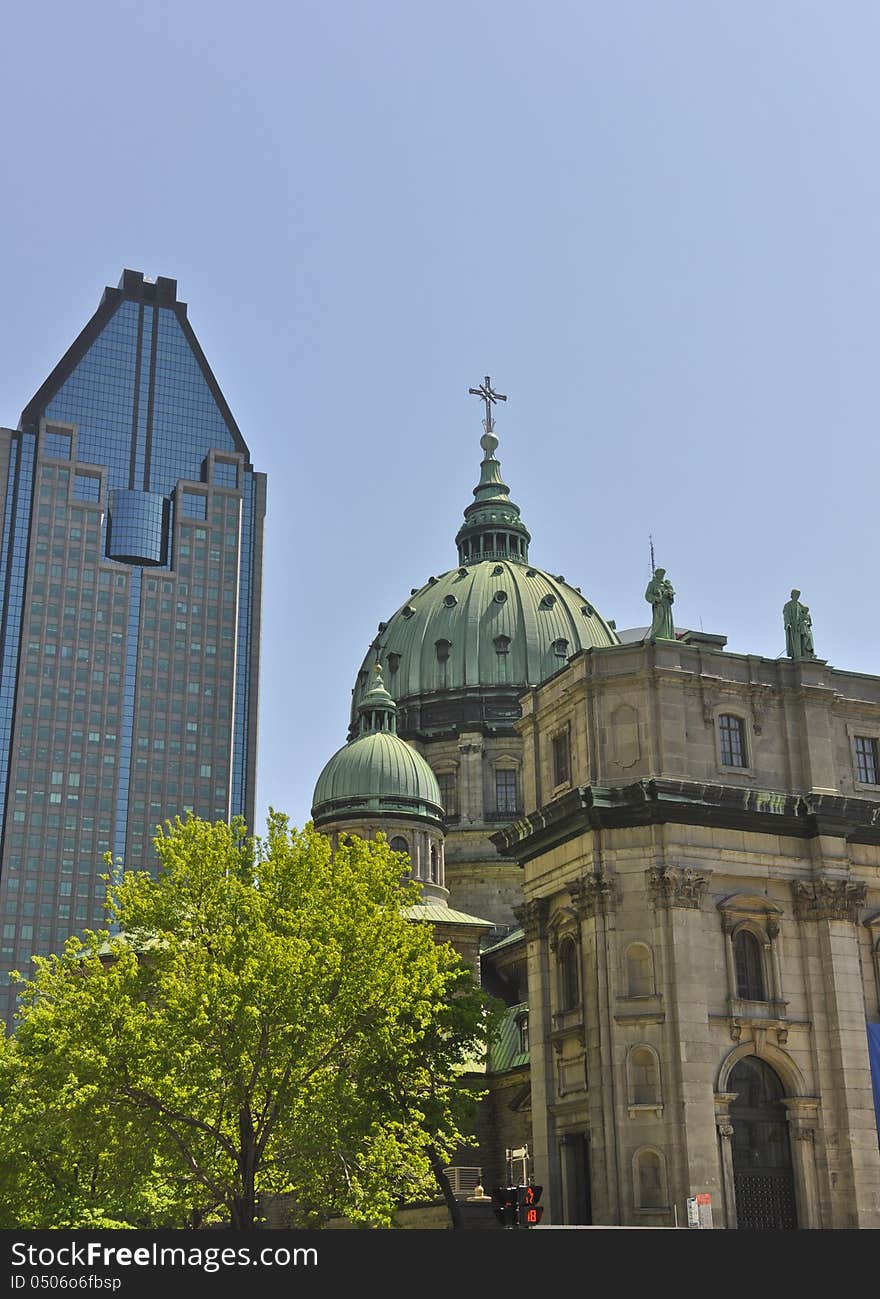 Mary Queen of the World Cathedral in Montreal Canada and modern building. Mary Queen of the World Cathedral in Montreal Canada and modern building.