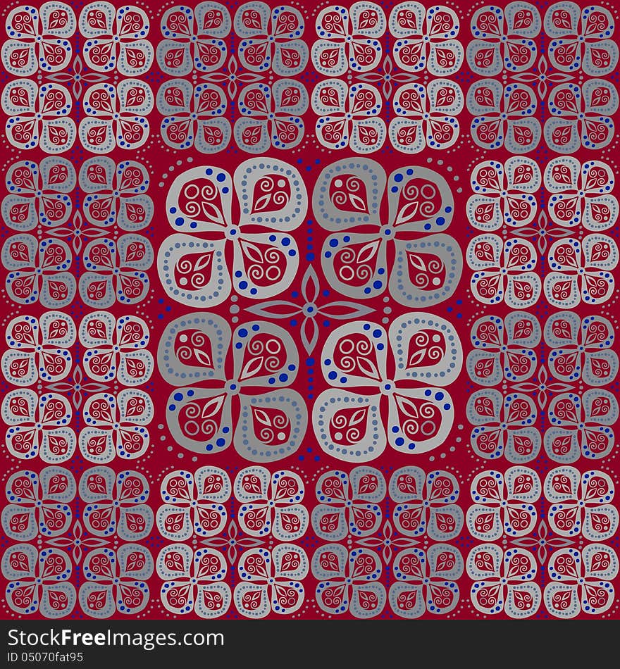 Abstract pattern with grey flowers on red. EPS10.