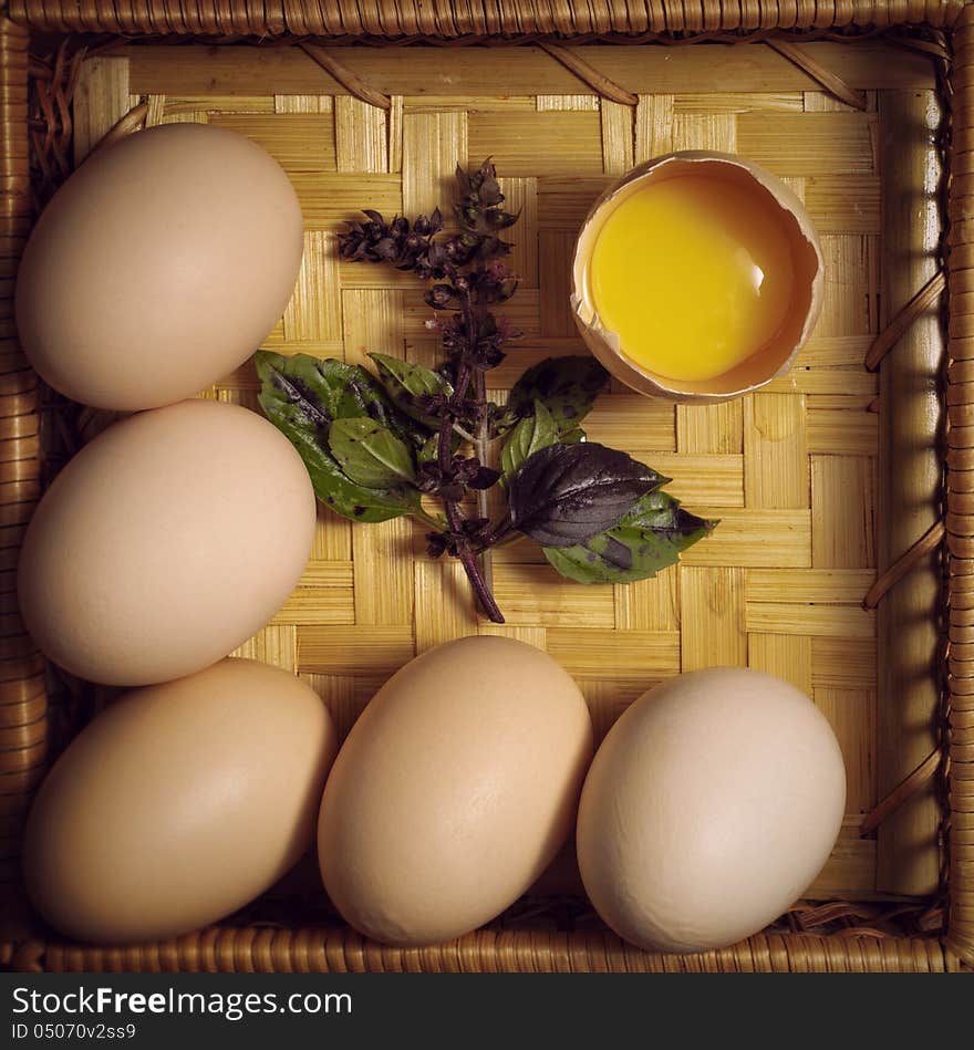 Eggs in a basket from above