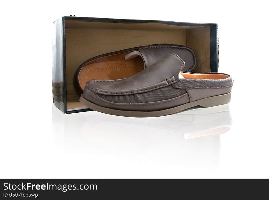 Pair of casual men's leather in box. Pair of casual men's leather in box