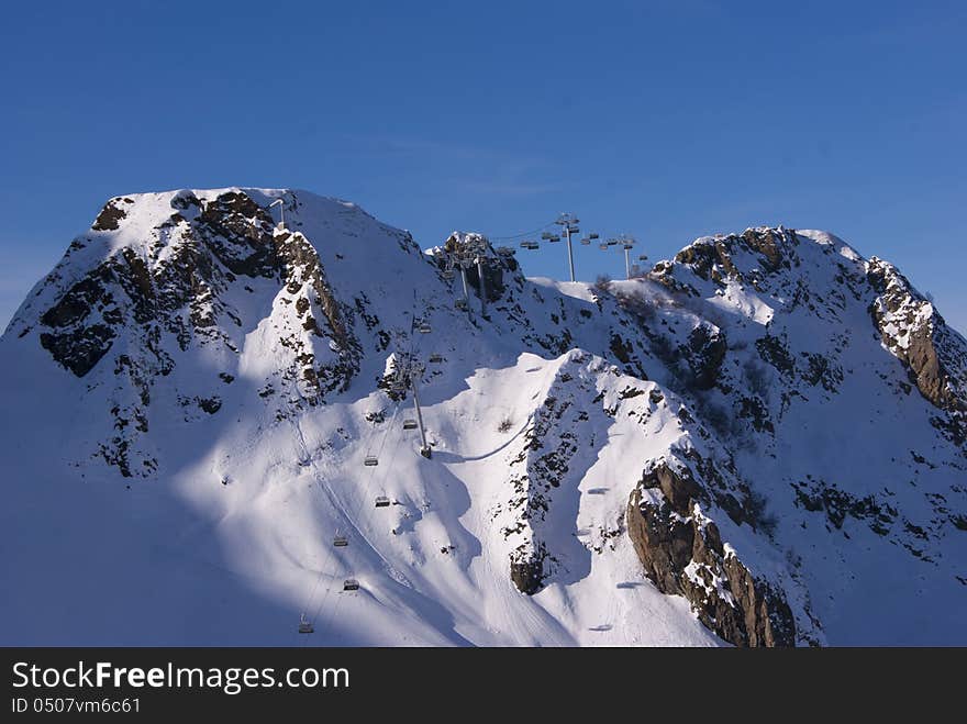 Mountains With A Cable Car In The Far