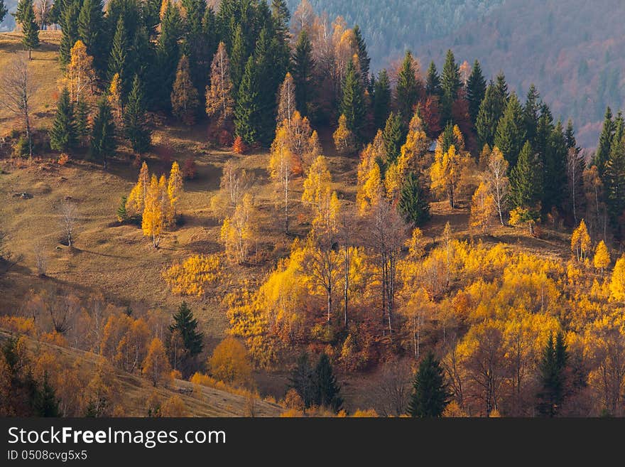 Beautiful autumn scenery in a remote mountain location, on a sunny day