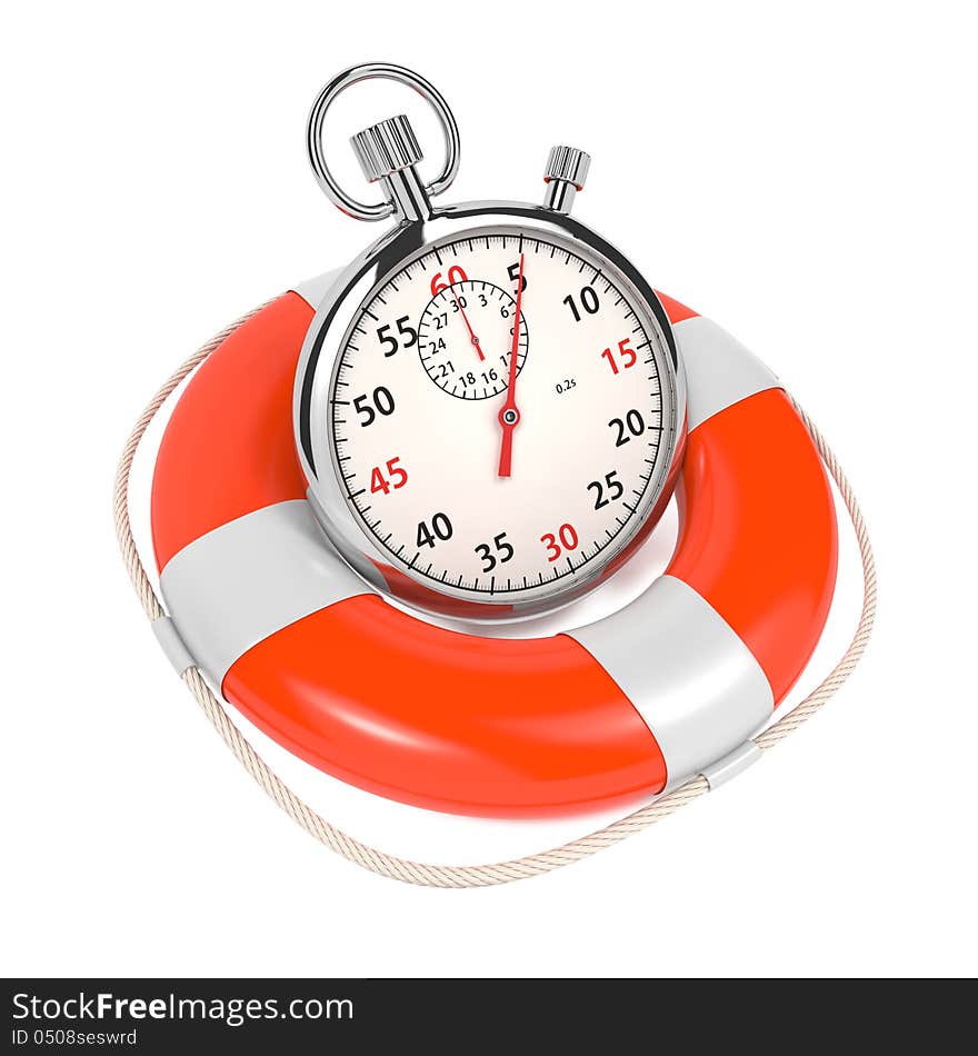 StopWatch  In Lifebuoy On White Background.