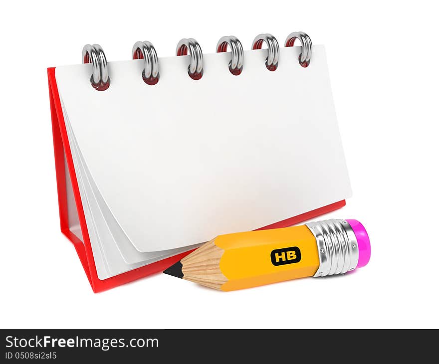 Open Blank Desktop Notebook with Pencil. Isolated on White. Open Blank Desktop Notebook with Pencil. Isolated on White.