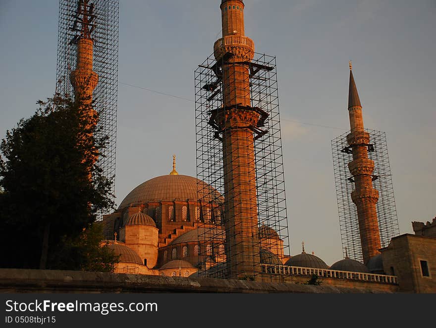 Minarets by sunset in Istanbul